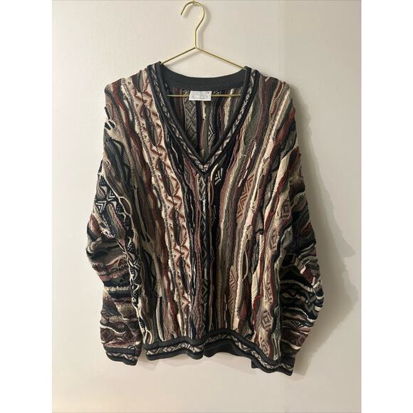 Vtg COOGI Australia 90’s v-neck sweater biggie authentic Medium knit navy multi - Picture 1 of 10